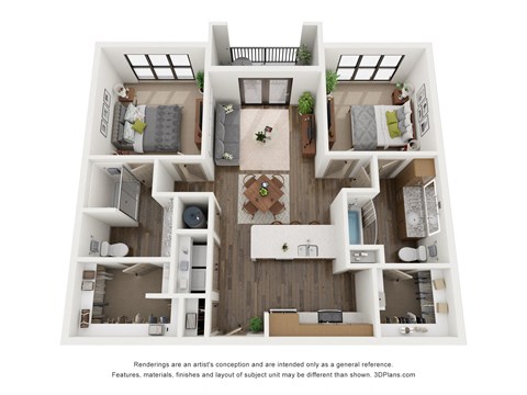 Floor plan for 2 beds, 2 baths, 1071 sqft